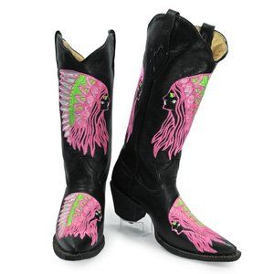 Embroidered Pointed Toe Western Cowgirl Boots